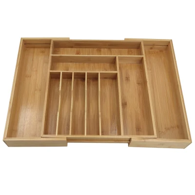 Küchenutensilien-Zubehör, erweiterbarer Utensilien-Schubladen-Organizer, Holz-Bambus-Küchenbesteck-Tablett