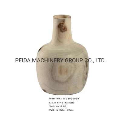 100 % natürliche dekorative Vase. Moderne, handgefertigte, runde, hohe, dekorative Tischvase aus natürlichem Paulownia-Holz